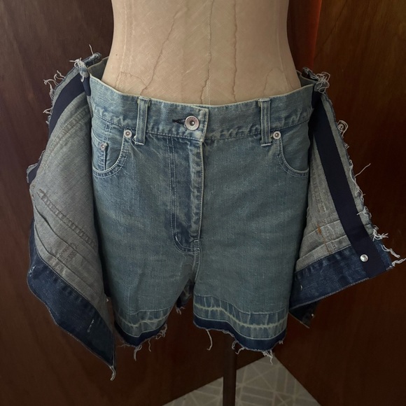 SACAI DENIM SHORTS sz 2 S-M Blue Jeans High Waist Skort Raw Hem - Picture 5 of 15